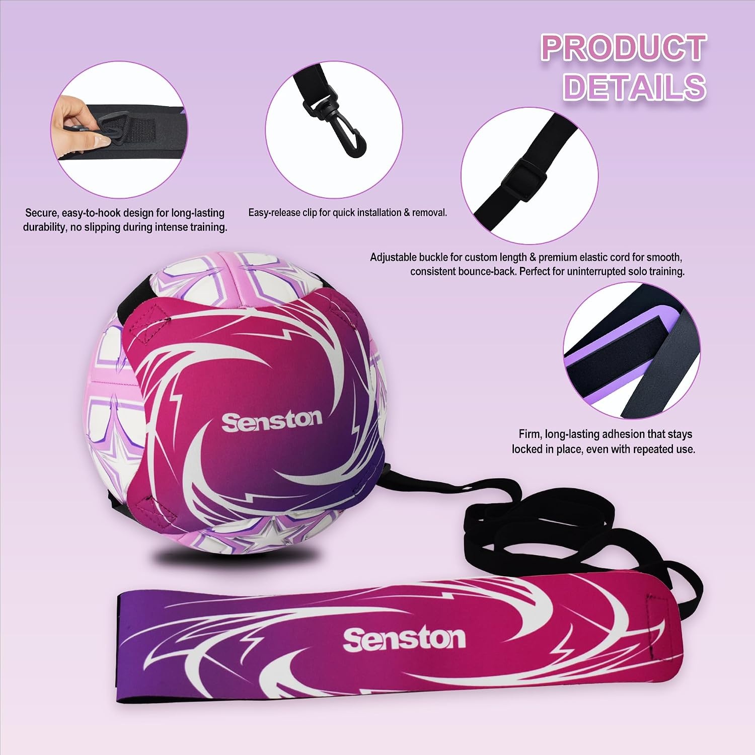 image:imageSenston SoccerVolleyball Training Belt Fits Ball Size 3 4 and 5 Adjustable Elastic Rope Durable Nylon Material Thickened EdgeDeformResistant Boost Soccer Skills Indoor Outdoor Usepink
