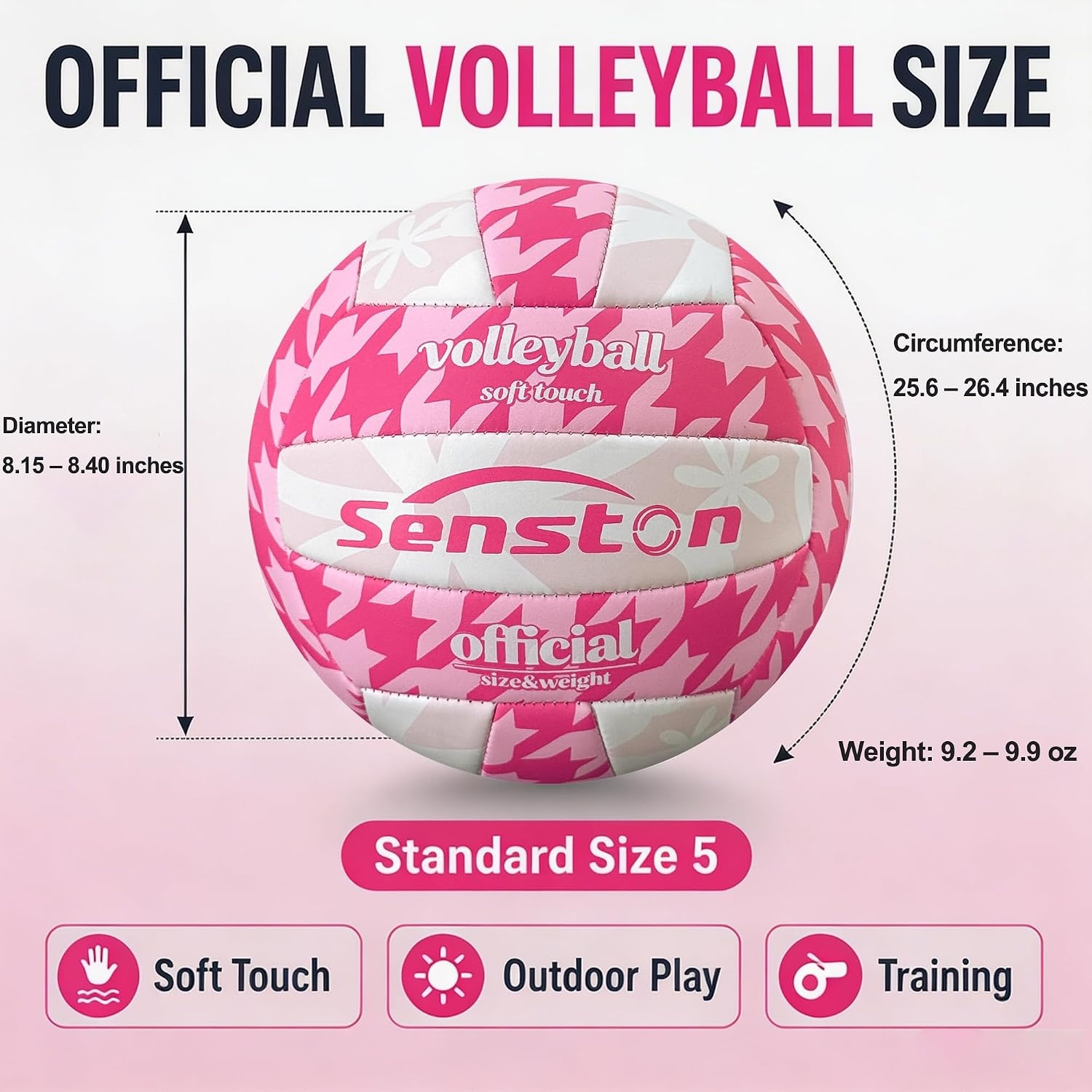 image:imageSenston Volleyball Official Size 5 Waterproof IndoorOutdoor Soft Volleyball for Youth Adults Beach Play Game Gym TrainingHot Pink