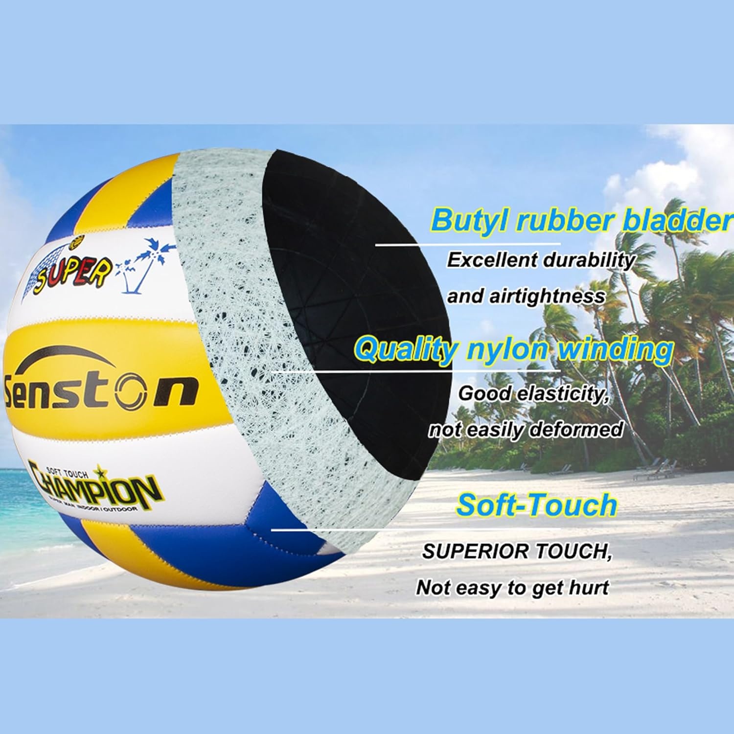 image:imageSenston Volleyball Official Size 5 Waterproof IndoorOutdoor Soft Volleyball for Youth Adults Beach Play Game Gym Trainingblue
