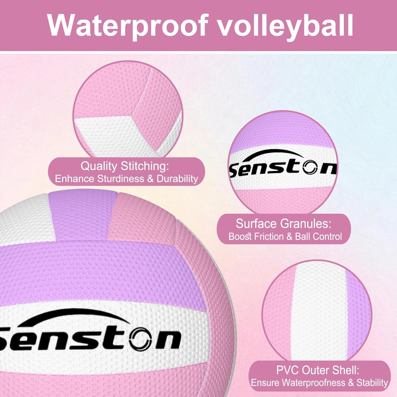 image:imageSenston Volleyball Official Size 5 Soft Waterproof for Indoor Outdoor Beach Hardwearing PVC Faderesistant Antideform Great Air Retention Low Maintenance Training EntertainmentPurple