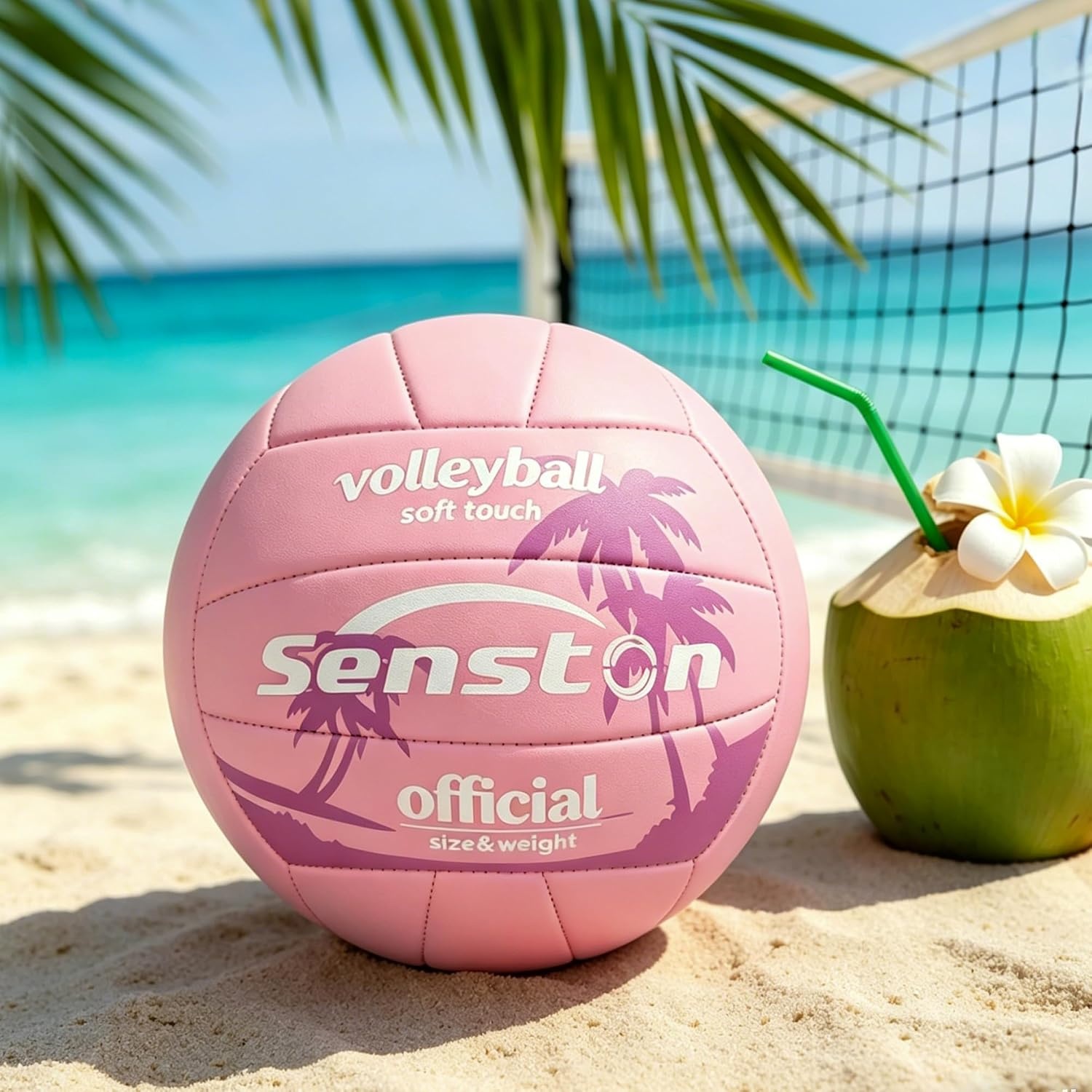 image:imageSenston Volleyball Official Size 5 Soft Waterproof for Indoor Outdoor Beach Hardwearing PVC Faderesistant Antideform Great Air Retention Low Maintenance Training EntertainmentPink Palm