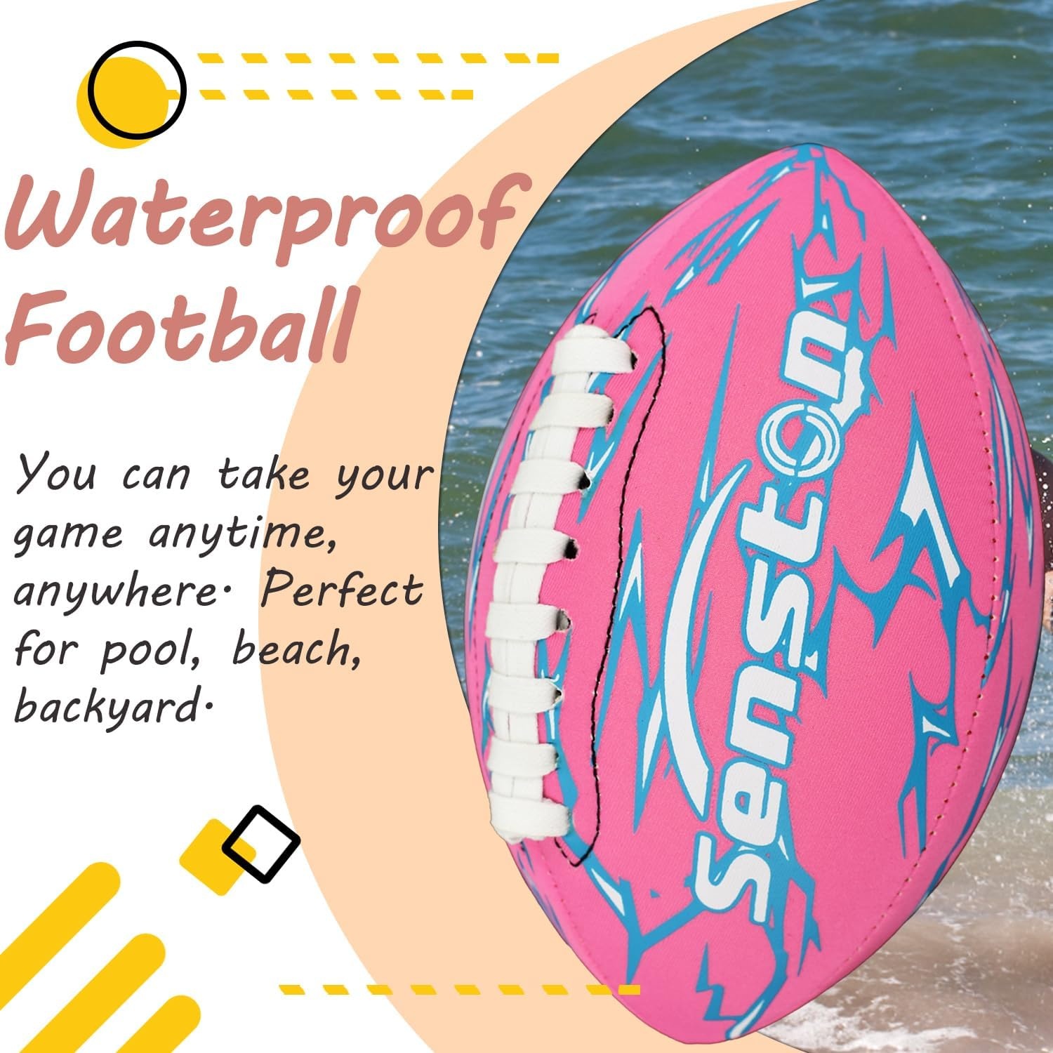 image:imageSenston Waterproof Football Durable Neoprene 925 for PoolSwimming Unbeatable value Includes pump amp needle Heavyduty double stitching Premium butyl bladder Versatile wet amp dry usePink