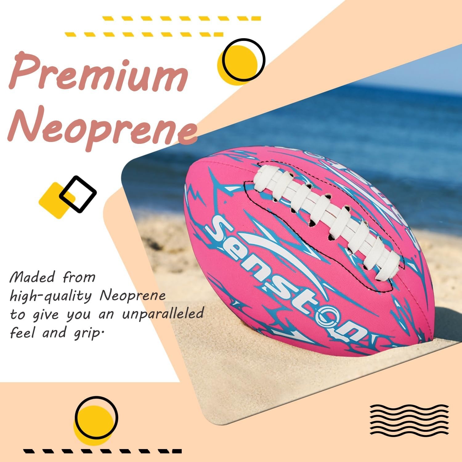 image:imageSenston Waterproof Football Durable Neoprene 925 for PoolSwimming Unbeatable value Includes pump amp needle Heavyduty double stitching Premium butyl bladder Versatile wet amp dry usePink
