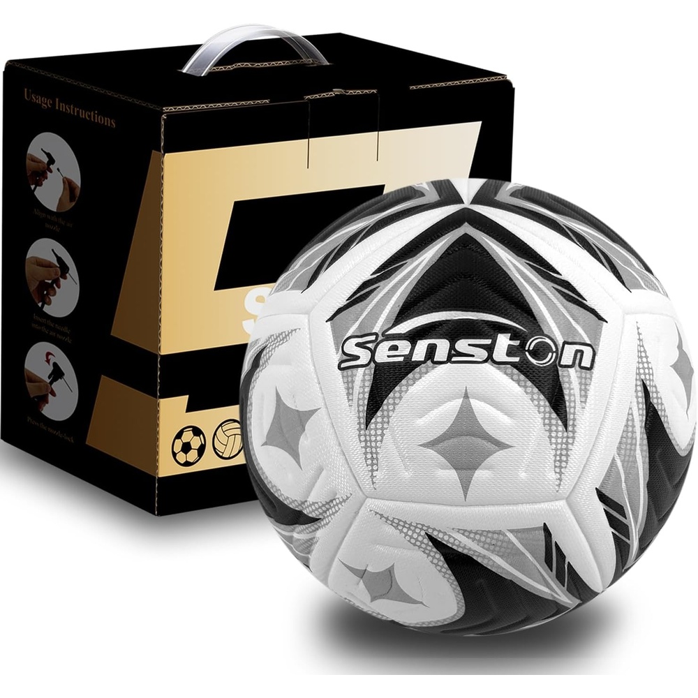 image:imageSenston 12Panel Soccer Ball Size 5 with Box Embossed PU Leather Cover Butyl Bladder amp Wound Thread for Superior Grip Control amp Air Retention MatchTraining Soccer Ball