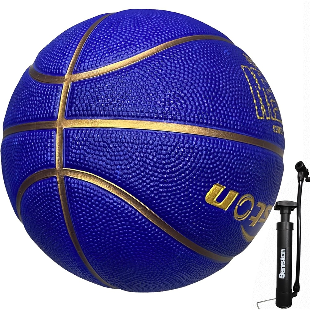 image:imageSenston 275295 Outdoor Basketball Excellent ElasticityGrip Rubber Basketballs with Pump Durable Size 57 Men BasketballBlueGold