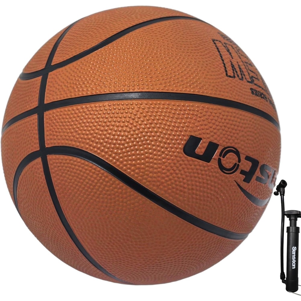 image:imageSenston 275295 Outdoor Basketball Excellent ElasticityGrip Rubber Basketballs with Pump Durable Size 57 Men BasketballBrown