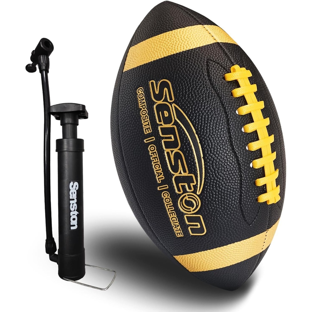 image:imageSenston Football Size 96 Premium Composite Leather High SchoolKidsYouth Football with Pump Size Foot Ball with PumpBlack
