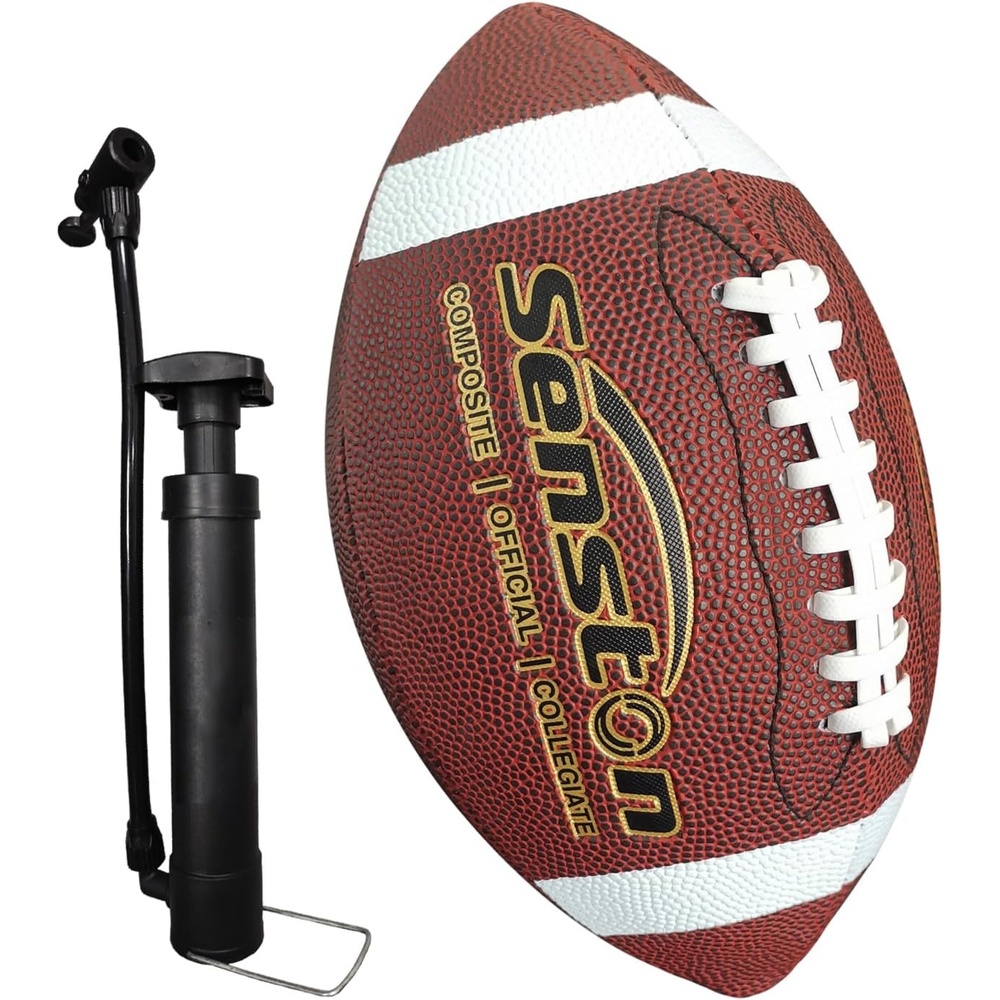 image:imageSenston Football Size 96 Premium Composite Leather High SchoolKidsYouth Football with Pump Size Foot Ball with PumpBrown