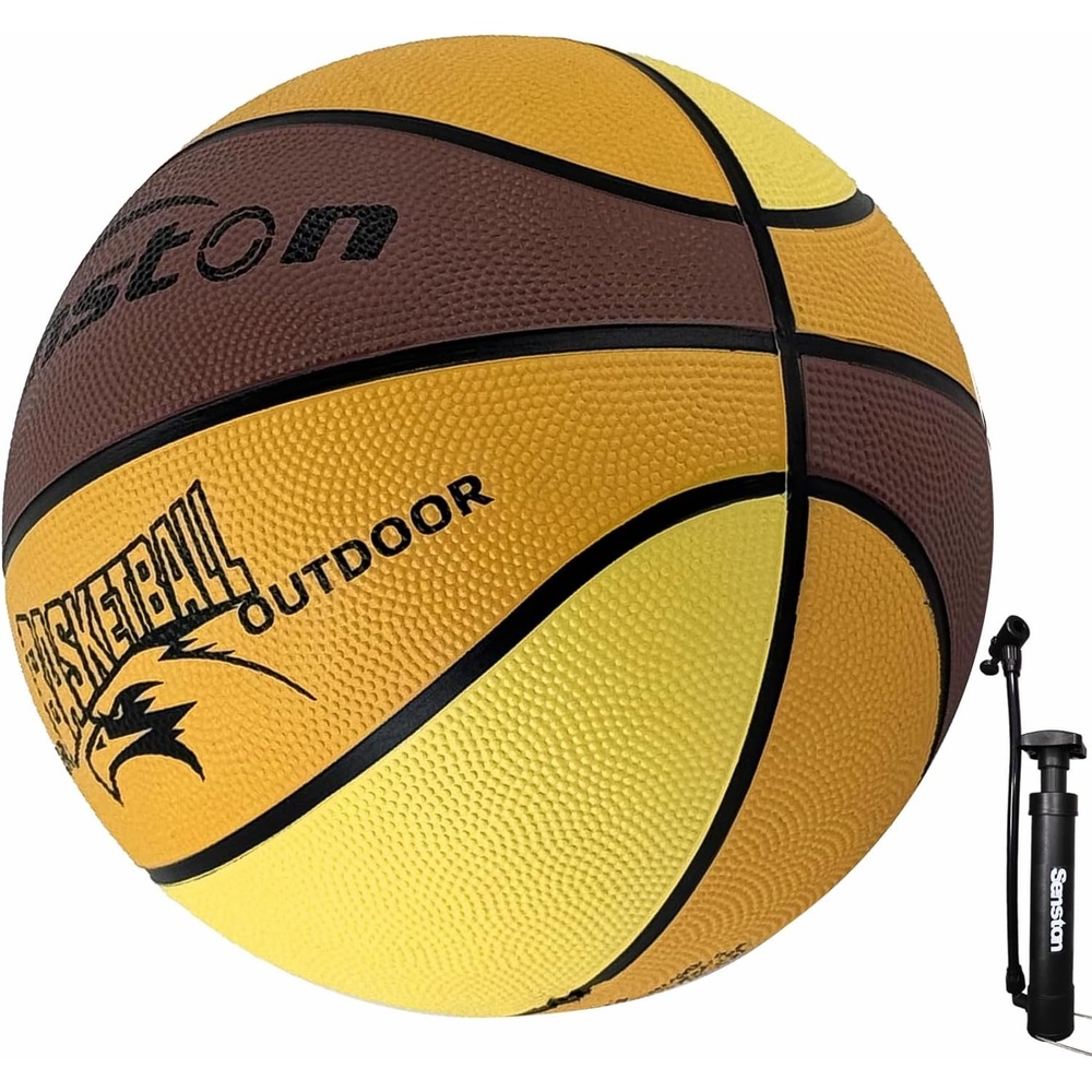 image:imageSenston Size 567 Outdoor Basketball Premium Grip with Pump for Men Women Excellent bounce elasticity Great value for daily play Built for concrete courts Easy inflation Ideal gift for playersBrownYellow