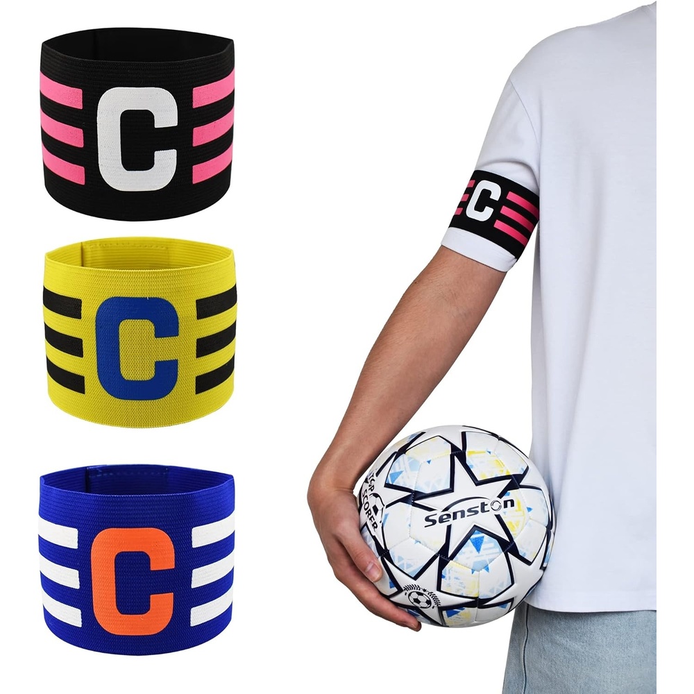 image:imageSenston Soccer Ball Captains Armbands for Adult and Youth 3Pcs Soft Breathable Nylon OneSize Adjustable Fit Adjustable Armband Durable Reusable Nylon BandBlackYellowBlue