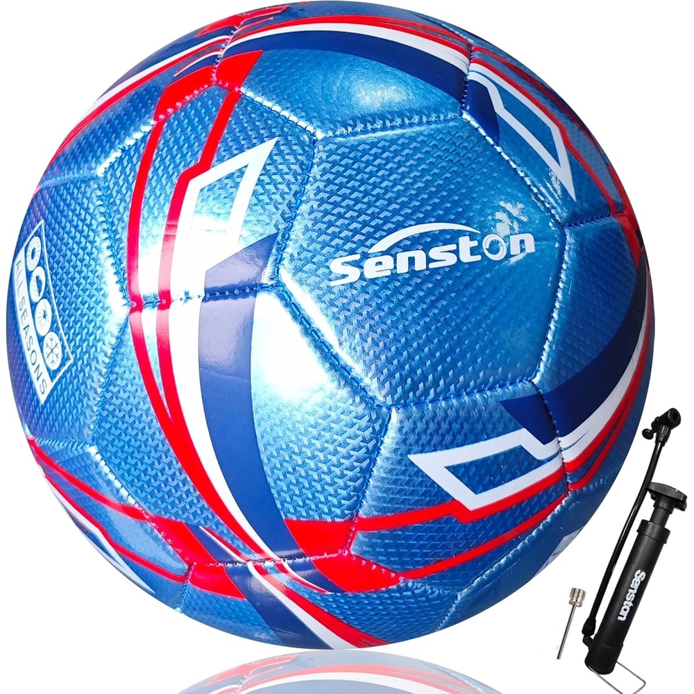 image:imageSenston Soccer Ball Size 3 4 5 with Pump for Kids and Adults Hardwearing Durable PVC AllWeather Faderesistant Antideform Good Air Retention Easy Clean Training Matchblue