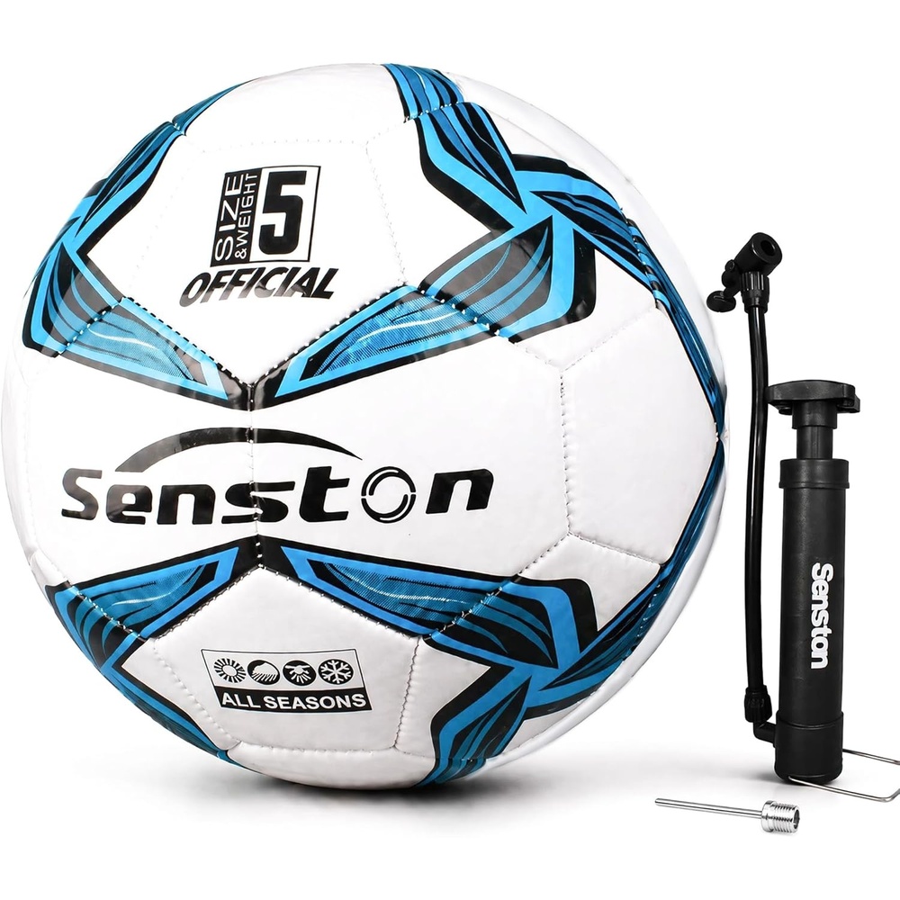 image:imageSenston Soccer Ball Size 4 amp 5 with Air Pump and Needles Durable PVC Training Football with Thickened Nylon Winding and Butyl Bladder for Shape Retention High Value Soccer Setblue