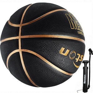 Senston 27.5”/29.5” Outdoor Basketball Excellent Elasticity/Grip Rubber Basketballs with Pump, Durable Size 5/7 Men Basketball(Black/Gold)