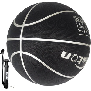 Senston 27.5”/29.5” Outdoor Basketball Excellent Elasticity/Grip Rubber Basketballs with Pump, Durable Size 5/7 Men Basketball(Black/Silver)
