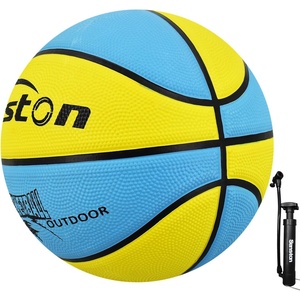 Senston Size 5/6/7 Outdoor Basketball Premium Grip with Pump for Men Women | Excellent bounce elasticity; Great value for daily play; Built for concrete courts; Easy inflation; Ideal gift for players(Blue/Yellow)