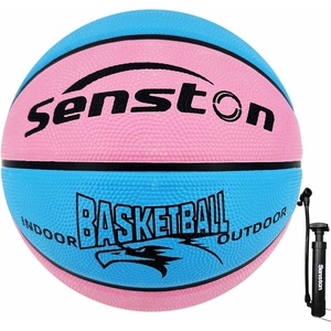 Senston Size 5/6/7 Outdoor Basketball Premium Grip with Pump for Men Women | Excellent bounce elasticity; Great value for daily play; Built for concrete courts; Easy inflation; Ideal gift for players(Blue/Pink)