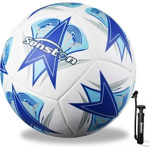 Senston Soccer Ball Size 4 & 5 with Air Pump and Needles – Durable PVC Training Football with Thickened Nylon Winding and Butyl Bladder for Shape Retention – High Value Soccer Set(sky blue)