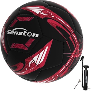 Senston Soccer Ball Size 4 & 5 with Air Pump and Needles – Durable PVC Training Football with Thickened Nylon Winding and Butyl Bladder for Shape Retention – High Value Soccer Set(red)