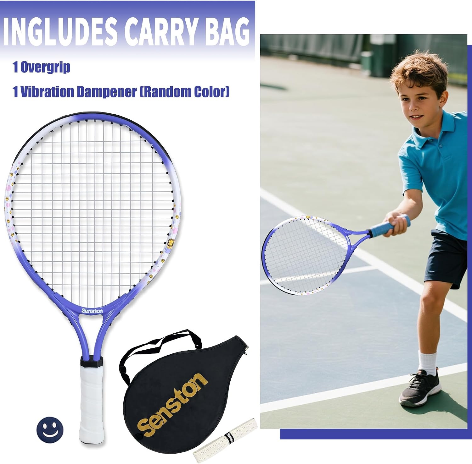 image:imageSenston 19 23 25 Kids Junior Tennis Racquet for Kids Children Boys Girls Tennis Rackets with Racket CoverPurple