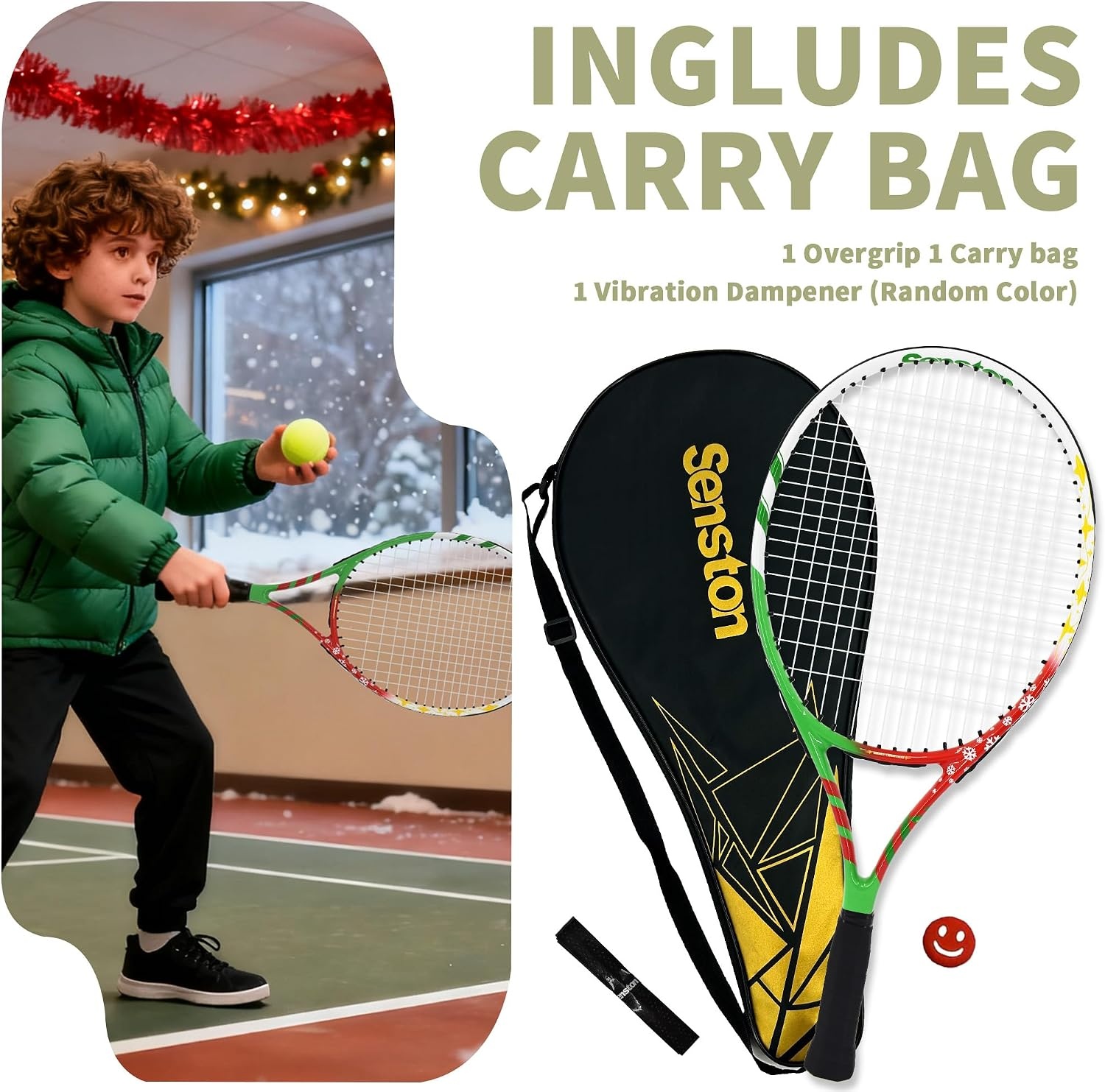 image:imageSenston 19 23 25 Kids Junior Tennis Racquet for Kids Children Boys Girls Tennis Rackets with Racket CoverRed