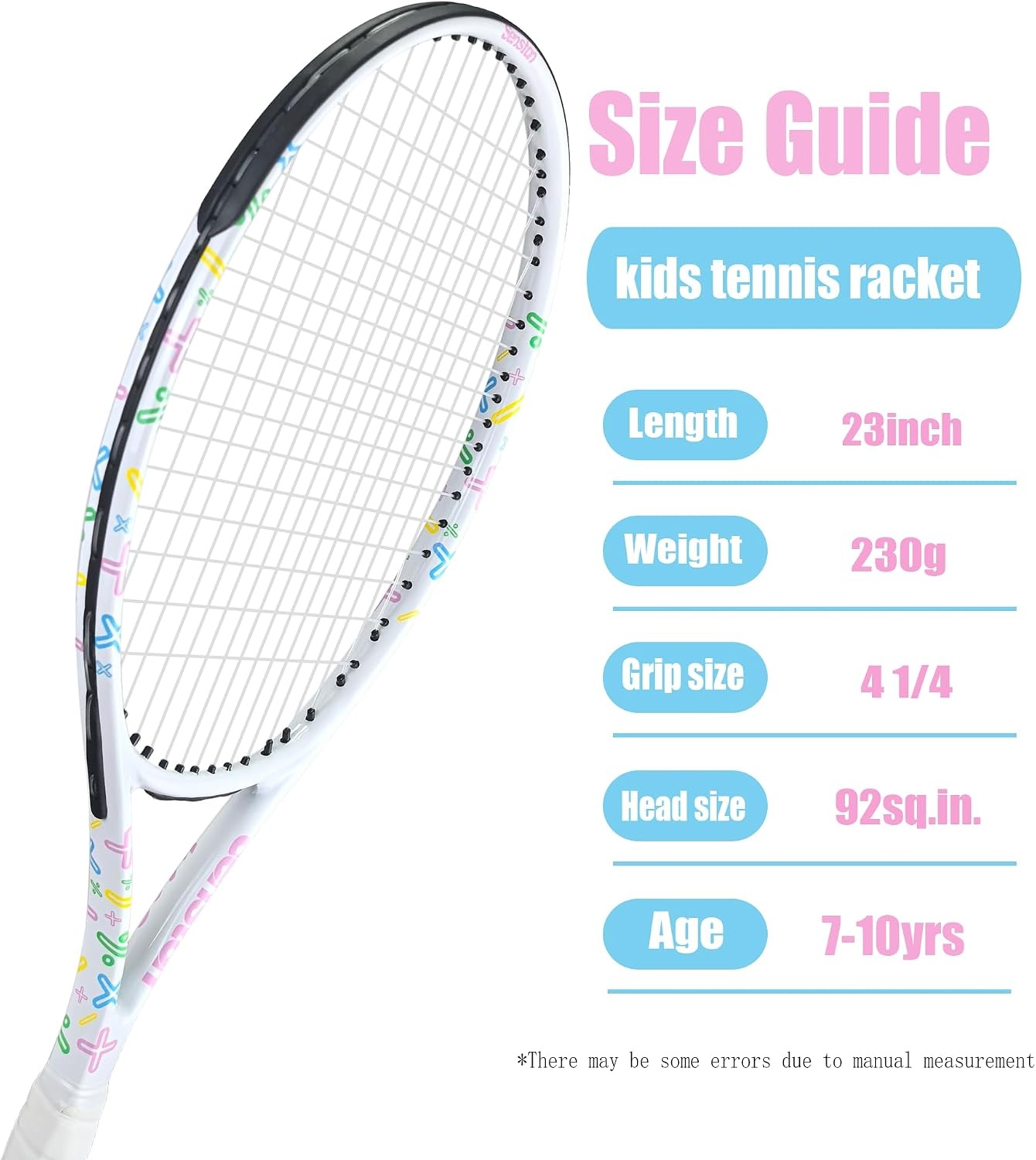 image:imageSenston 19 23 25 Kids Junior Tennis Racquet for Kids Children Boys Girls Tennis Rackets with Racket CoverWhite