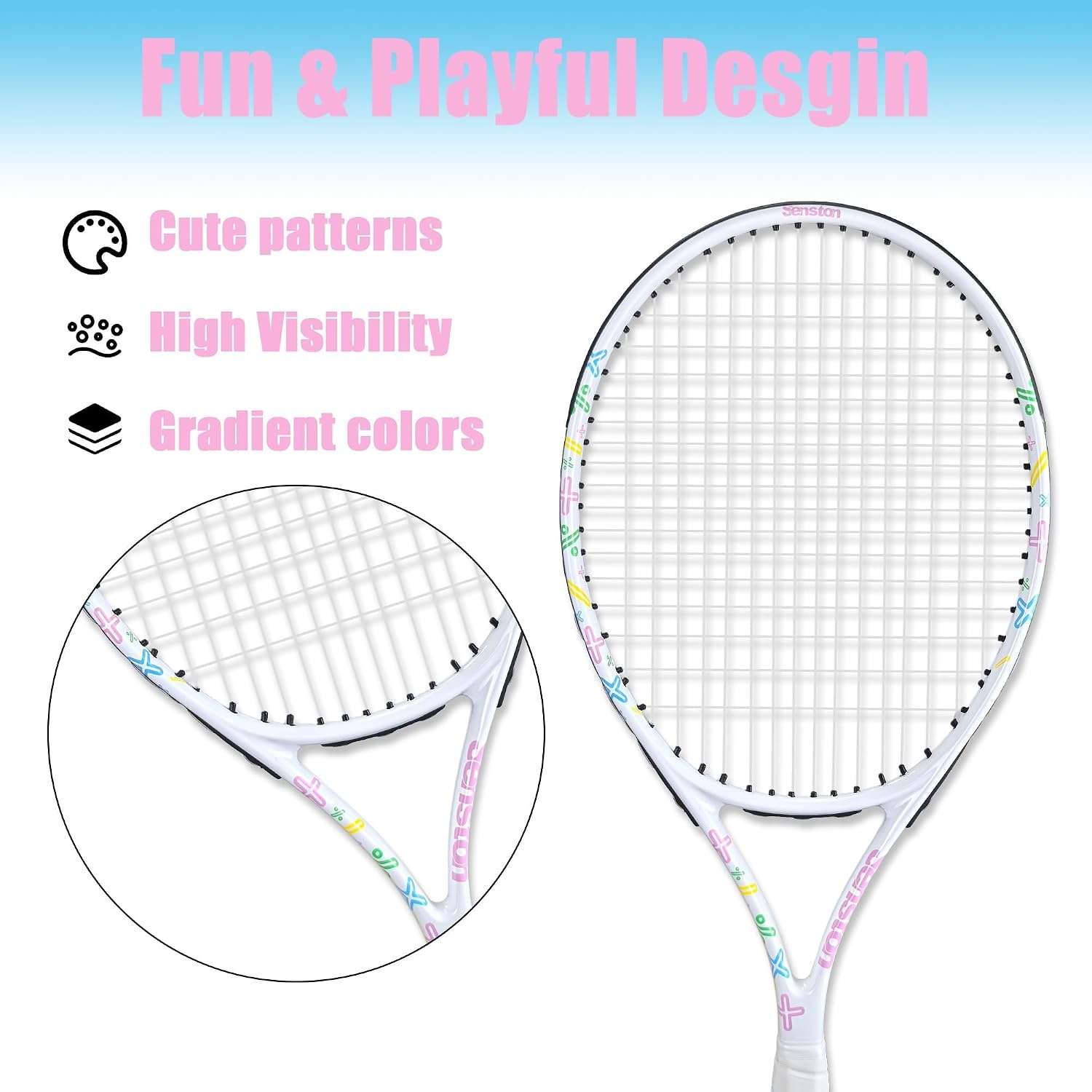 image:imageSenston 19 23 25 Kids Junior Tennis Racquet for Kids Children Boys Girls Tennis Rackets with Racket CoverWhite