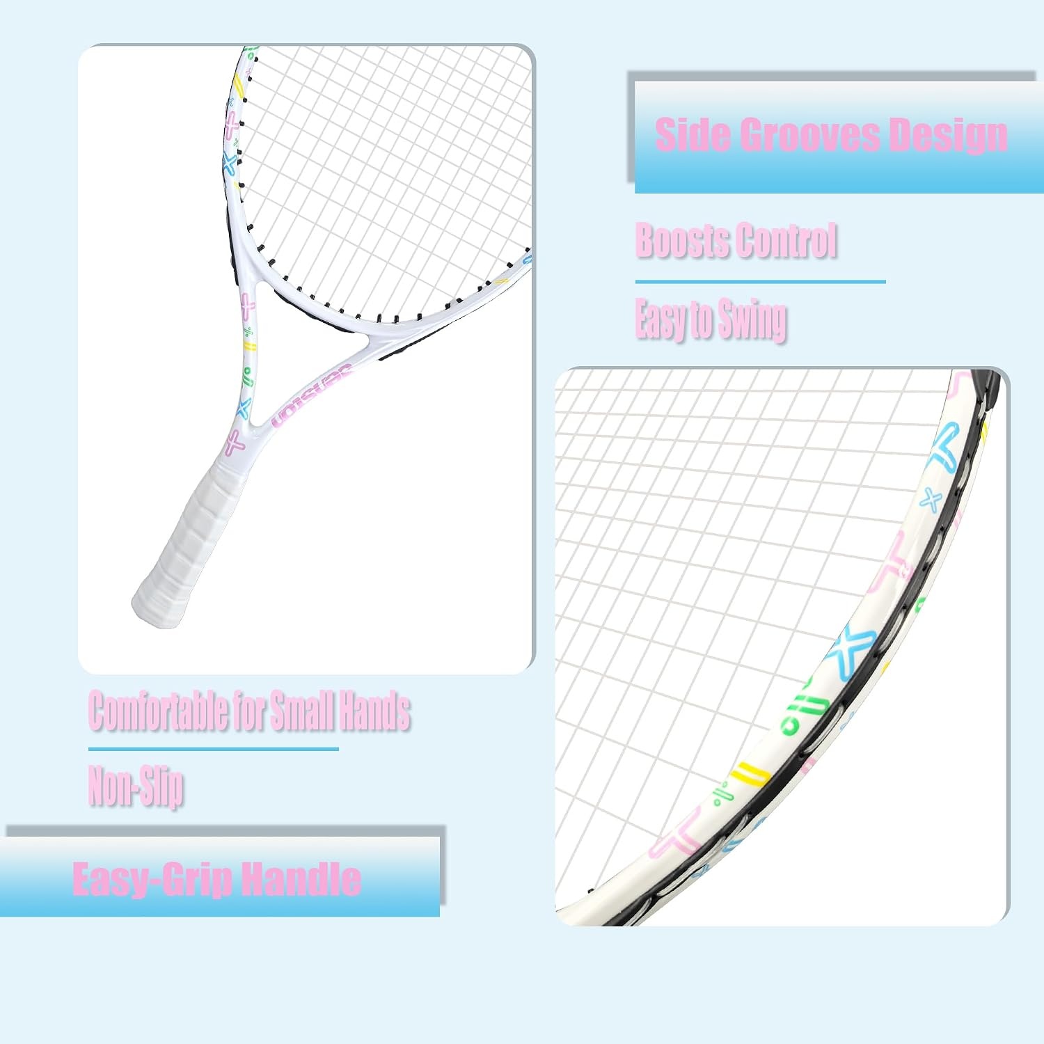image:imageSenston 19 23 25 Kids Junior Tennis Racquet for Kids Children Boys Girls Tennis Rackets with Racket CoverWhite