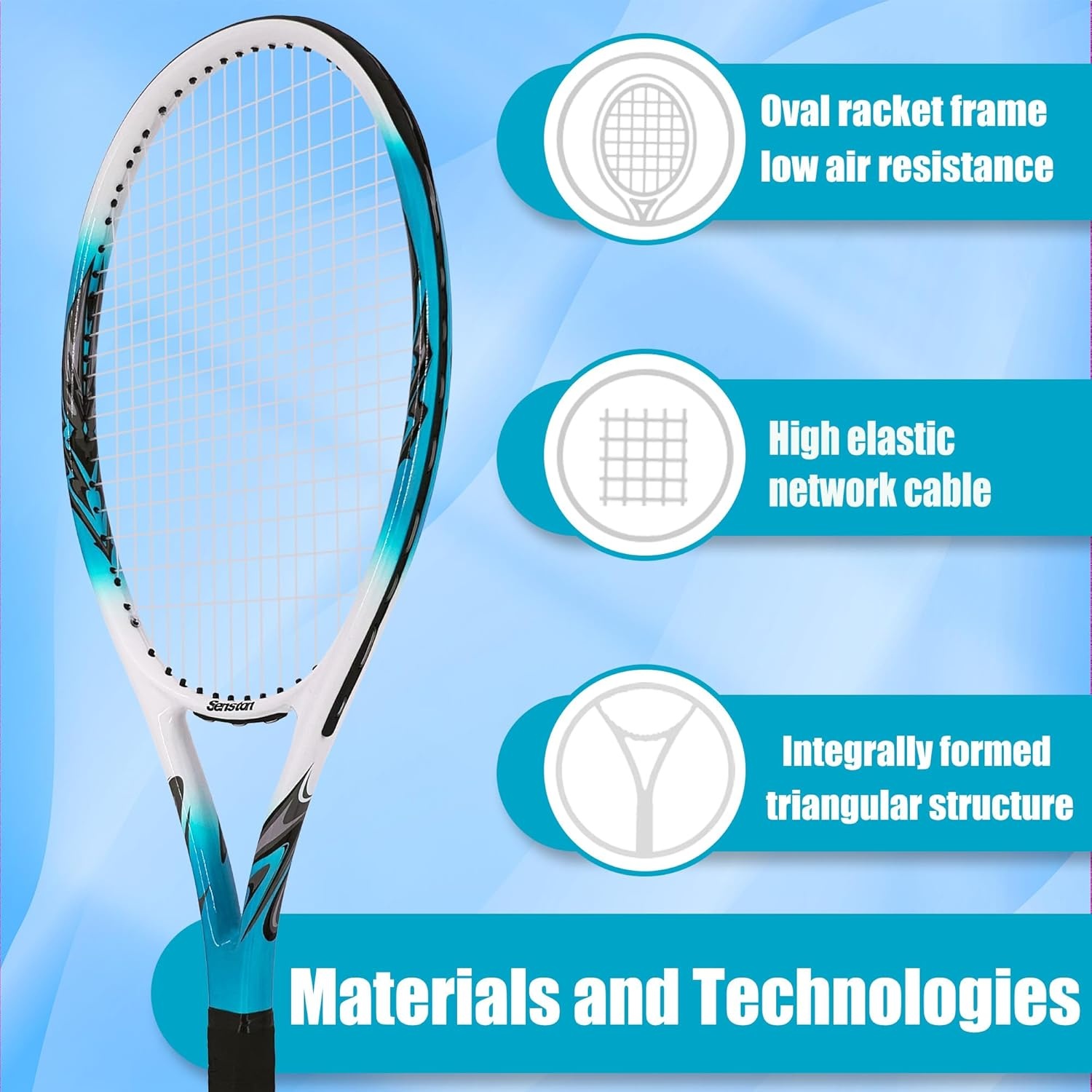 image:imageSenston 27 inch Tennis Racket for Adults 1 Pack Tennis Racket Set Tennis Overgrip Vibration Damperblue
