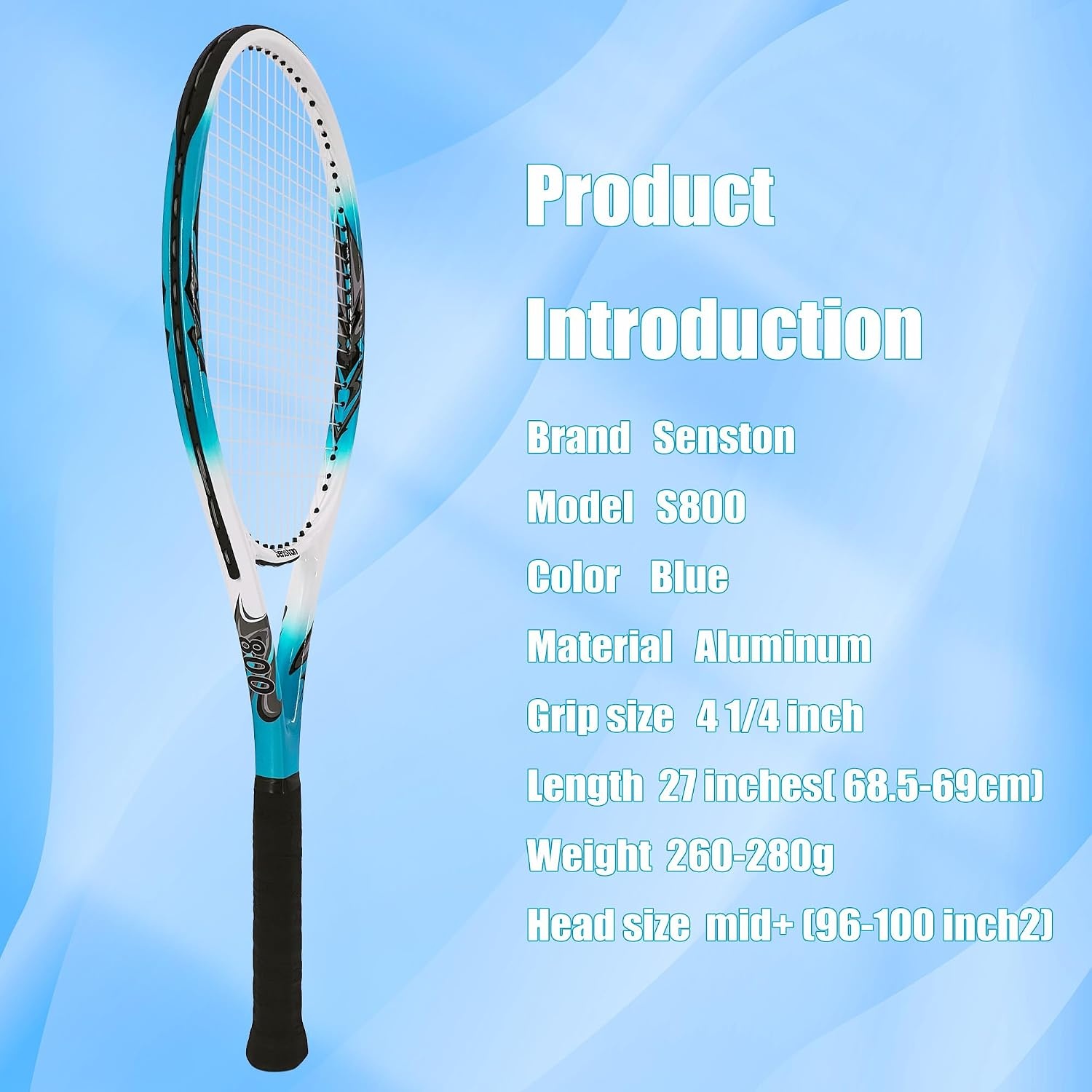 image:imageSenston 27 inch Tennis Racket for Adults 1 Pack Tennis Racket Set Tennis Overgrip Vibration Damperblue