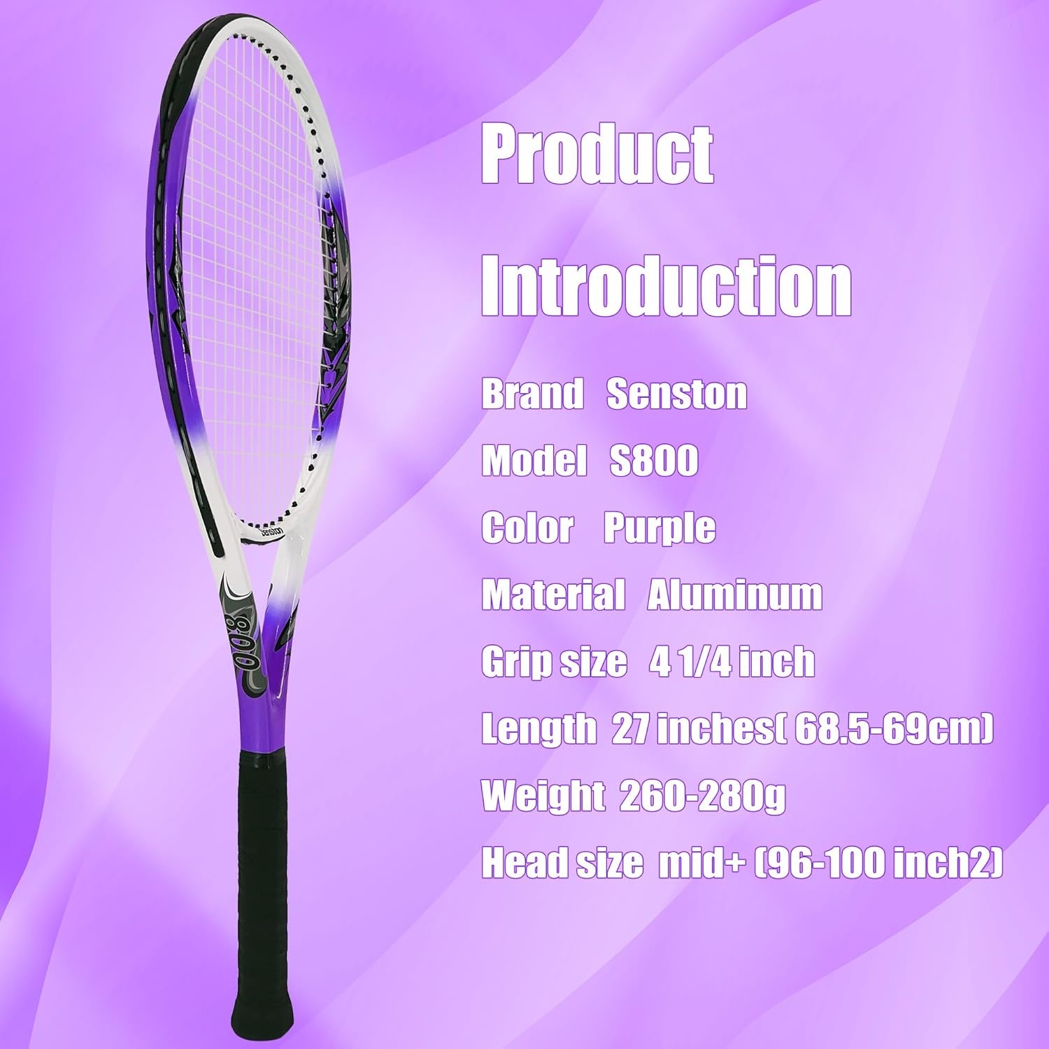 image:imageSenston 27 inch Tennis Racket for Adults 1 Pack Tennis Racket Set Tennis Overgrip Vibration Damperpurple