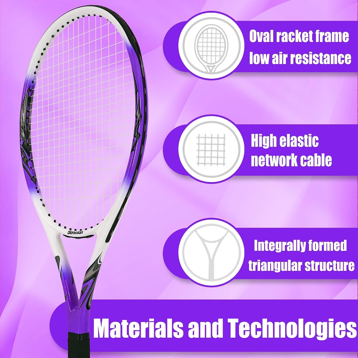 image:imageSenston 27 inch Tennis Racket for Adults 1 Pack Tennis Racket Set Tennis Overgrip Vibration Damperpurple