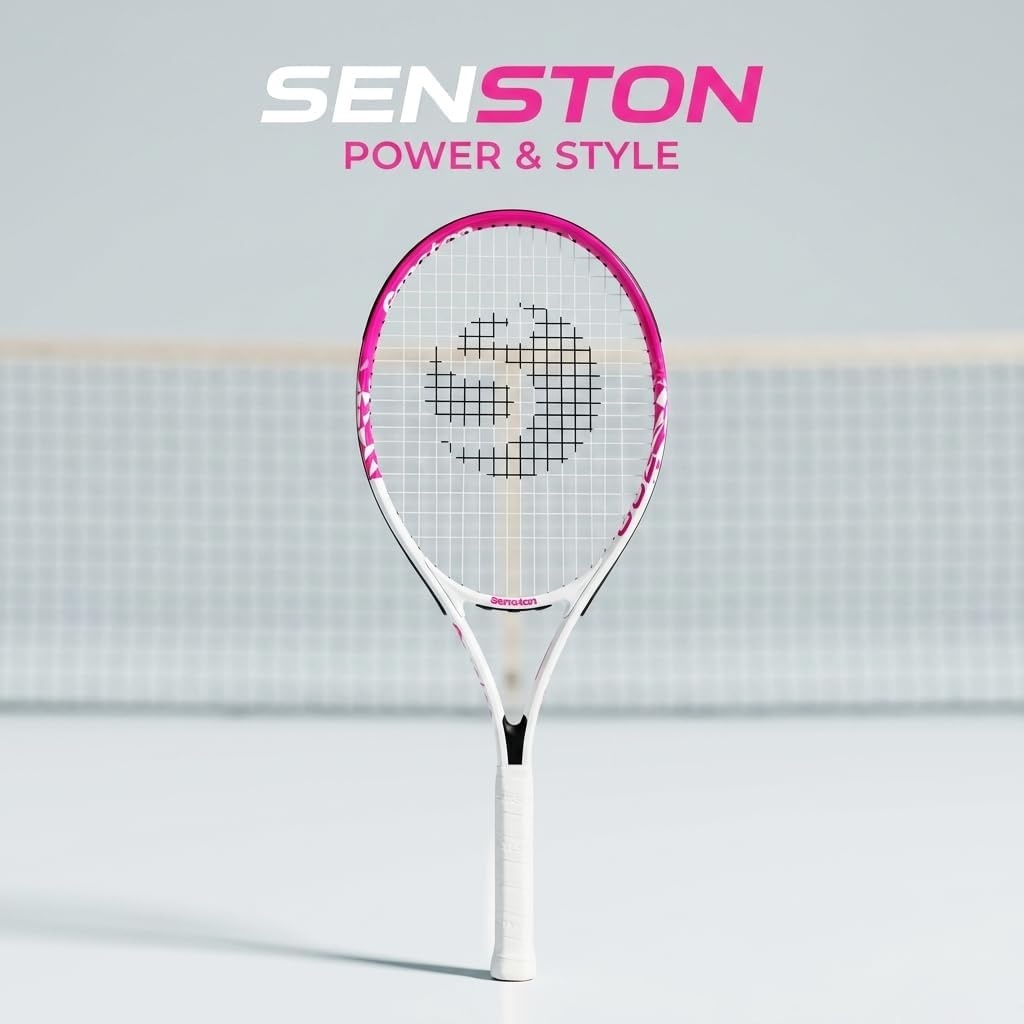 image:imageSenston 27 inch Tennis Racket for Adults 1 Pack Tennis Racket Set Tennis Overgrip Vibration Damperwhite pink