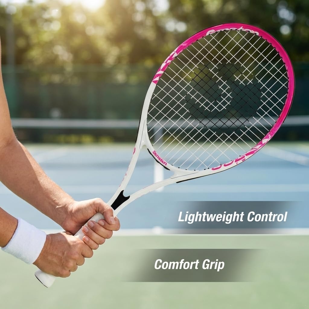 image:imageSenston 27 inch Tennis Racket for Adults 1 Pack Tennis Racket Set Tennis Overgrip Vibration Damperwhite pink