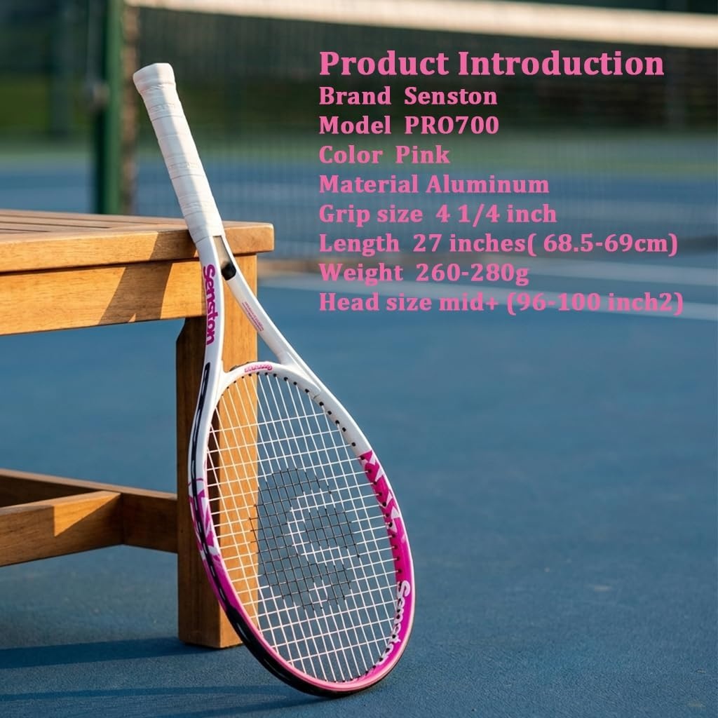 image:imageSenston 27 inch Tennis Racket for Adults 1 Pack Tennis Racket Set Tennis Overgrip Vibration Damperwhite pink