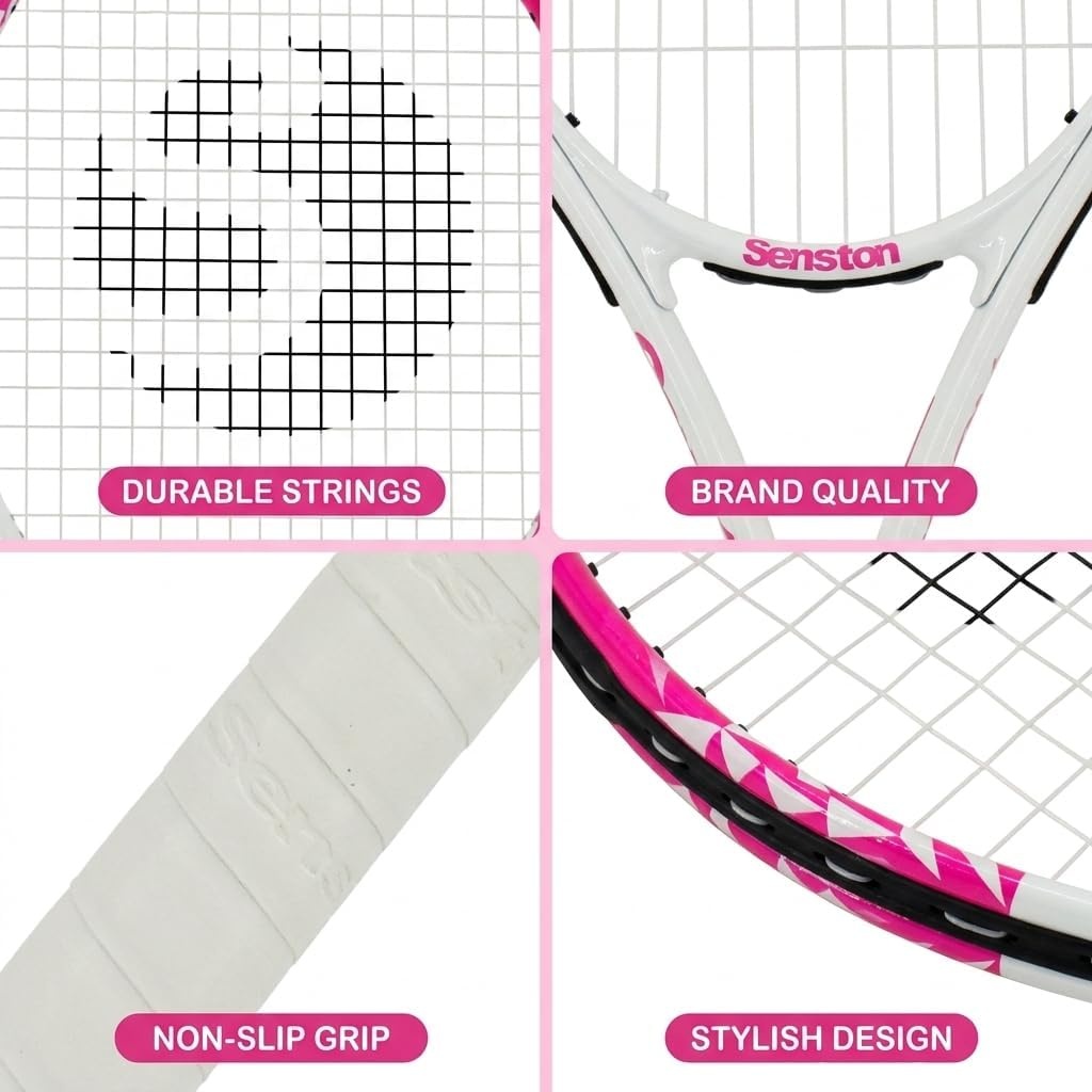 image:imageSenston 27 inch Tennis Racket for Adults 1 Pack Tennis Racket Set Tennis Overgrip Vibration Damperwhite pink