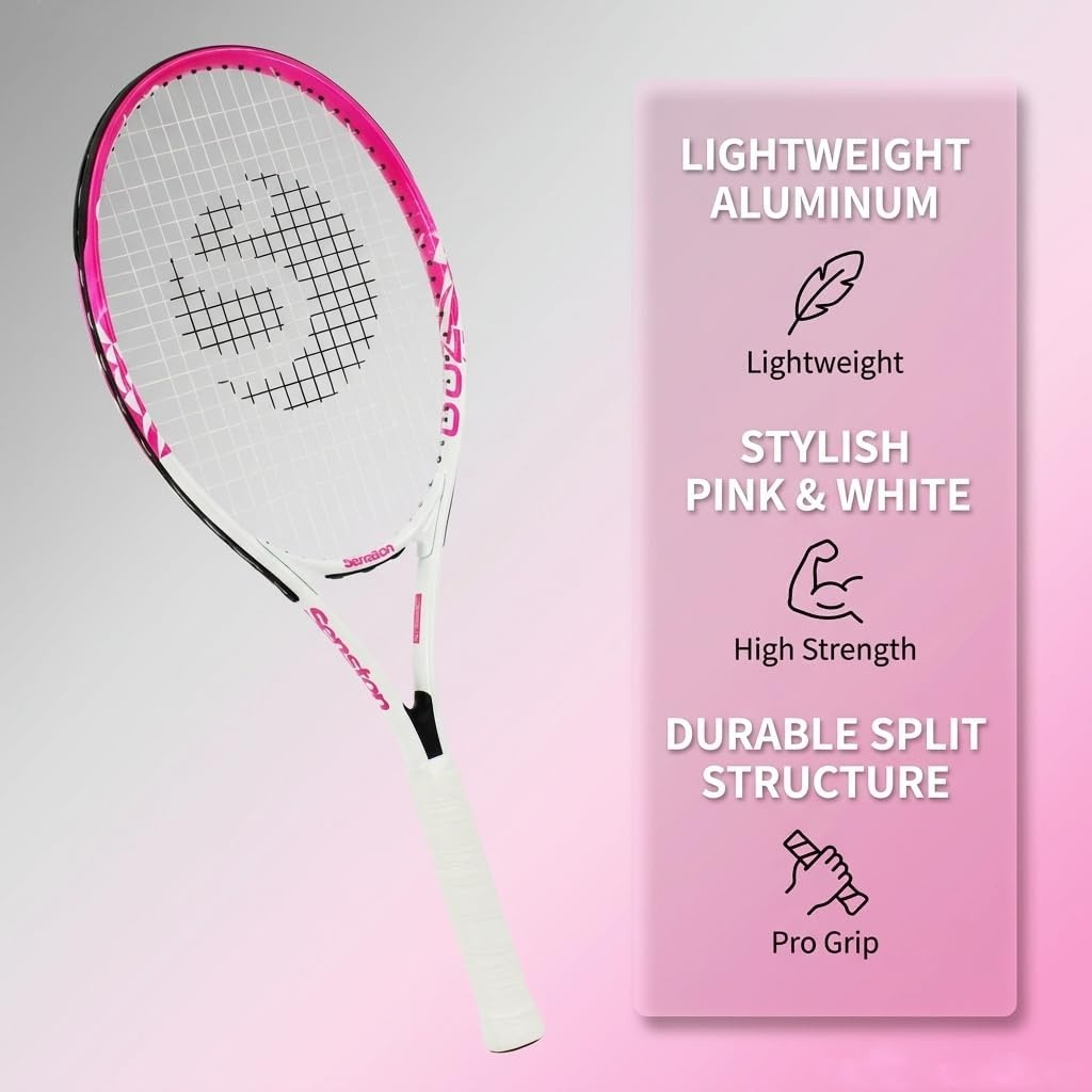 image:imageSenston 27 inch Tennis Racket for Adults 1 Pack Tennis Racket Set Tennis Overgrip Vibration Damperwhite pink