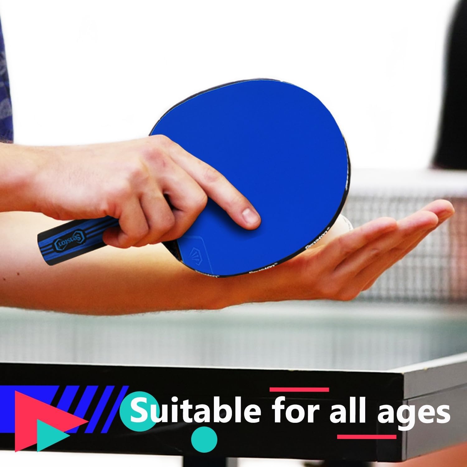 image:imageSenston 5Ply Ping Pong Paddles Set Premium Wood Table Tennis Set of 2 with 3 Balls amp Portable Carry Case HighControl 2mm Sponge amp Ergonomic NonSlip Grip for Beginners amp Family PlayBlue