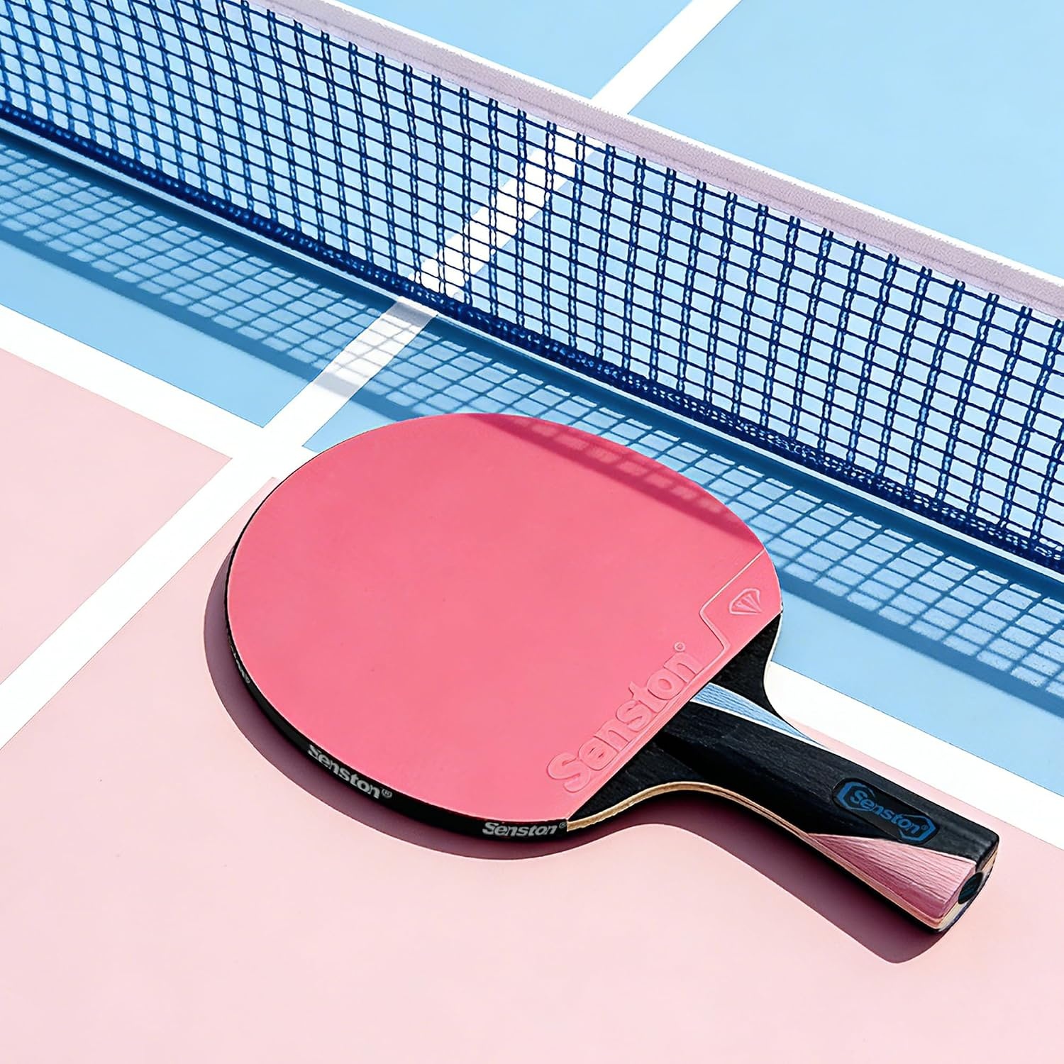 image:imageSenston 5Ply Ping Pong Paddles Set Premium Wood Table Tennis Set of 2 with 3 Balls amp Portable Carry Case HighControl 2mm Sponge amp Ergonomic NonSlip Grip for Beginners amp Family PlayPinkBlue