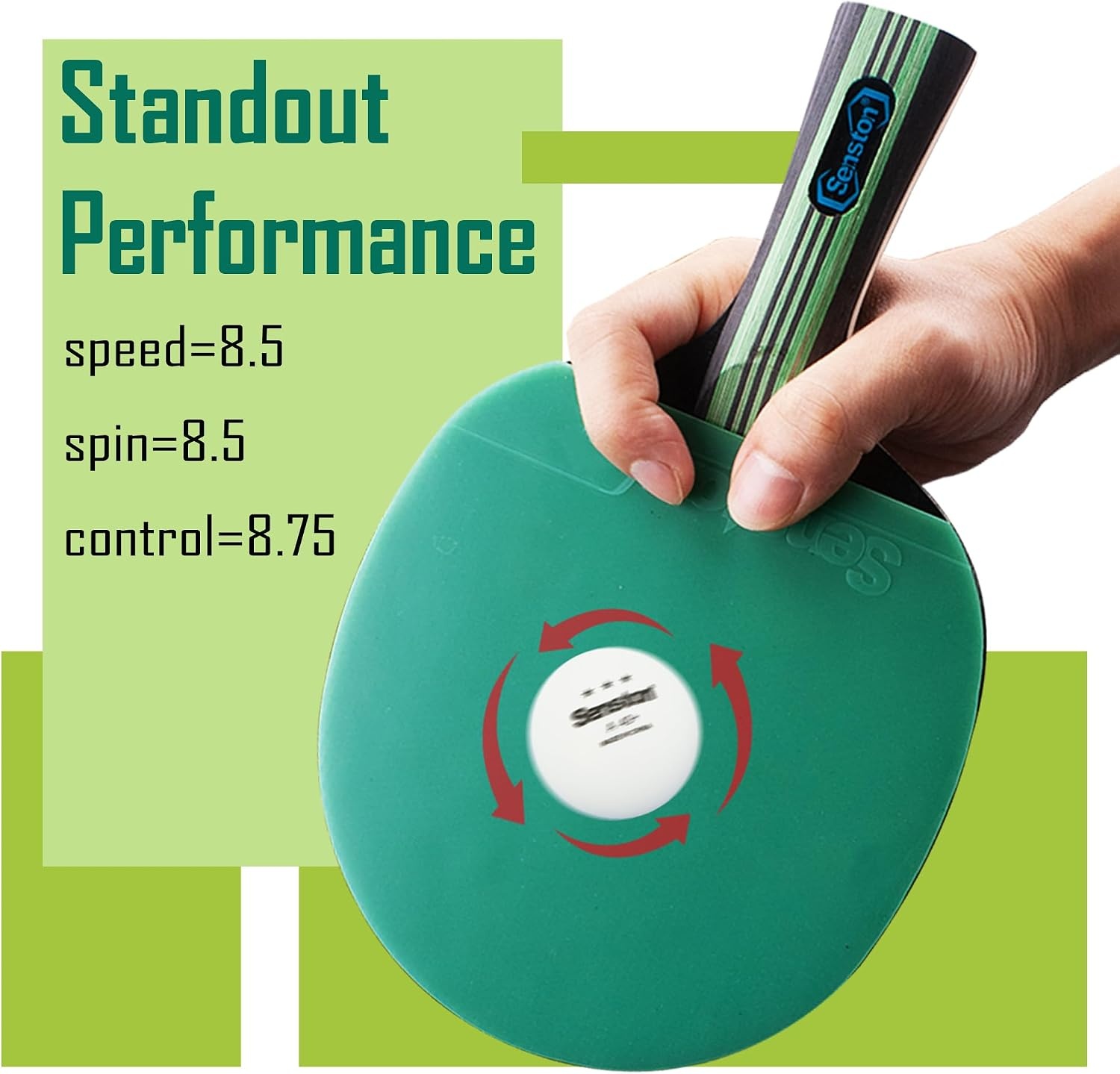 image:imageSenston 5Ply Ping Pong Paddles Set Premium Wood Table Tennis Set of 2 with 3 Balls amp Portable Carry Case HighControl 2mm Sponge amp Ergonomic NonSlip Grip for Beginners amp Family PlayGreen