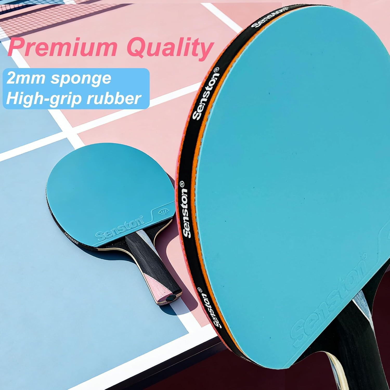 image:imageSenston 5Ply Ping Pong Paddles Set Premium Wood Table Tennis Set of 2 with 3 Balls amp Portable Carry Case HighControl 2mm Sponge amp Ergonomic NonSlip Grip for Beginners amp Family PlayPinkBlue