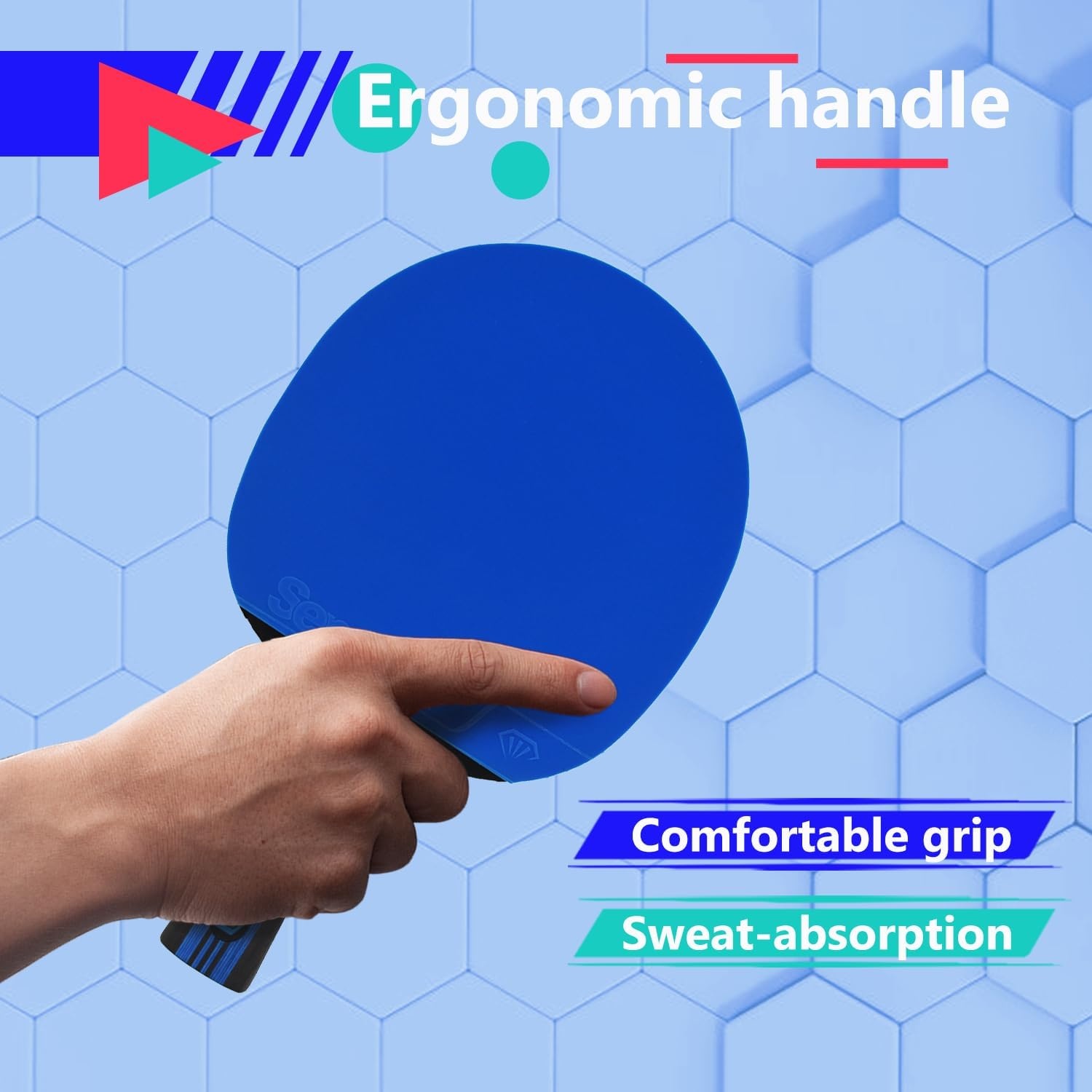 image:imageSenston 5Ply Ping Pong Paddles Set Premium Wood Table Tennis Set of 4 with 6 Balls amp Portable Carry Case HighControl 2mm Sponge amp Ergonomic NonSlip Grip for Beginners amp Family PlayBlueBlue
