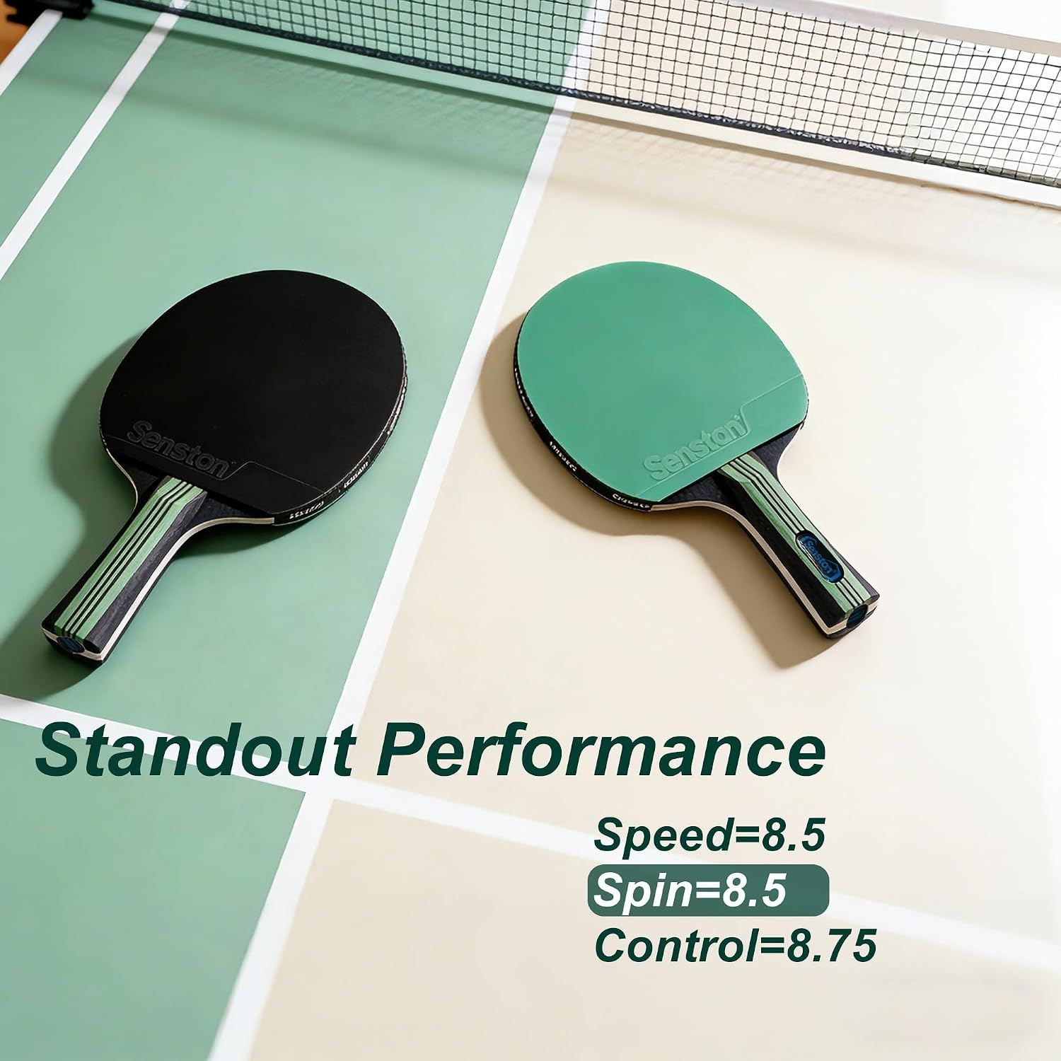 image:imageSenston 5Ply Ping Pong Paddles Set Premium Wood Table Tennis Set of 4 with 6 Balls amp Portable Carry Case HighControl 2mm Sponge amp Ergonomic NonSlip Grip for Beginners amp Family PlayGreenPurple