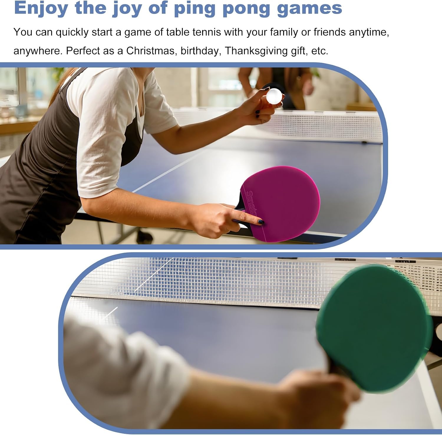 image:imageSenston 5Ply Ping Pong Paddles Set Premium Wood Table Tennis Set of 4 with 6 Balls amp Portable Carry Case HighControl 2mm Sponge amp Ergonomic NonSlip Grip for Beginners amp Family PlayGreenPurple