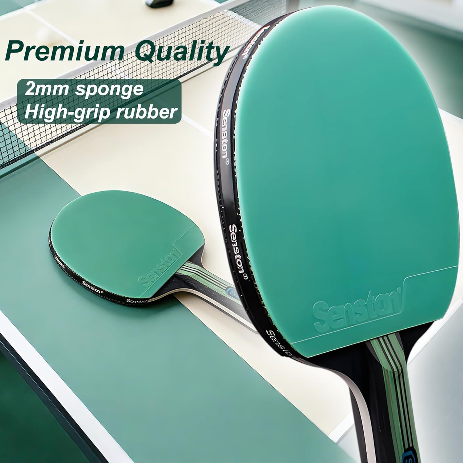 image:imageSenston 5Ply Ping Pong Paddles Set Premium Wood Table Tennis Set of 4 with 6 Balls amp Portable Carry Case HighControl 2mm Sponge amp Ergonomic NonSlip Grip for Beginners amp Family PlayGreenPurple