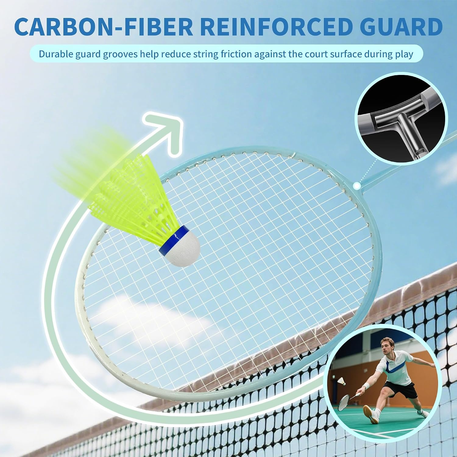 image:imageSenston Badminton Rackets Set for Backyards Badminton Set Includ 4 Rackets 6 Birdies 4 NonSlip Grips 1 Carrying Bag Perfect for Adult Beginners Family amp Casual Outdoor GamesBlue