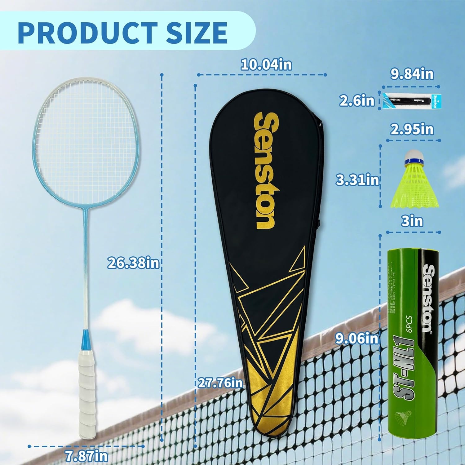 image:imageSenston Badminton Rackets Set for Backyards Badminton Set Includ 4 Rackets 6 Birdies 4 NonSlip Grips 1 Carrying Bag Perfect for Adult Beginners Family amp Casual Outdoor GamesBlue