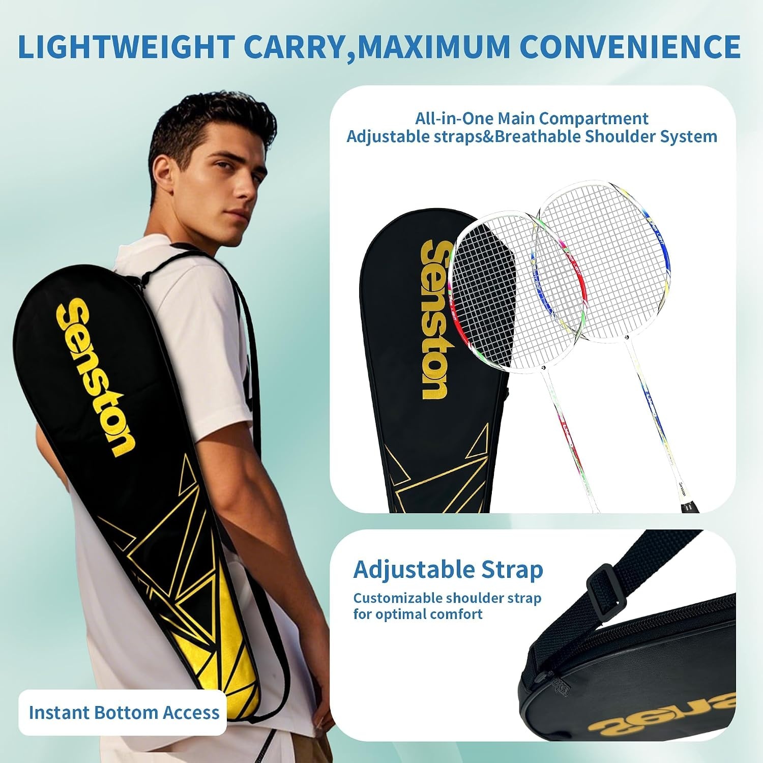 image:imageSenston Carbon Fiber Composite Badminton Rackets Set of 2 Lightweight Racquets for Beginners Casual Outdoor Play amp Family Fun with Shuttlecocks Replacement Grips amp Carry BagBlueRed