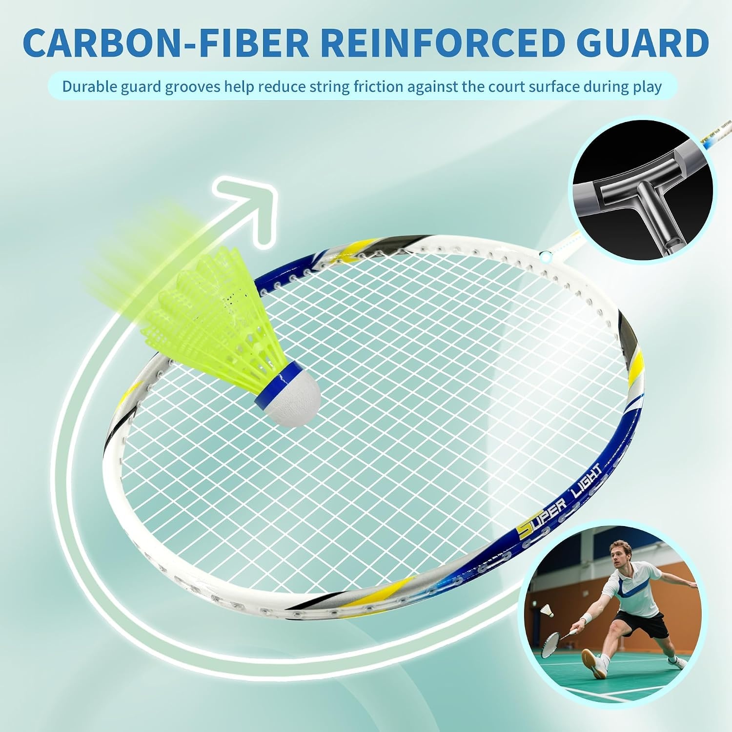 image:imageSenston Carbon Fiber Composite Badminton Rackets Set of 2 Lightweight Racquets for Beginners Casual Outdoor Play amp Family Fun with Shuttlecocks Replacement Grips amp Carry BagBlueRed