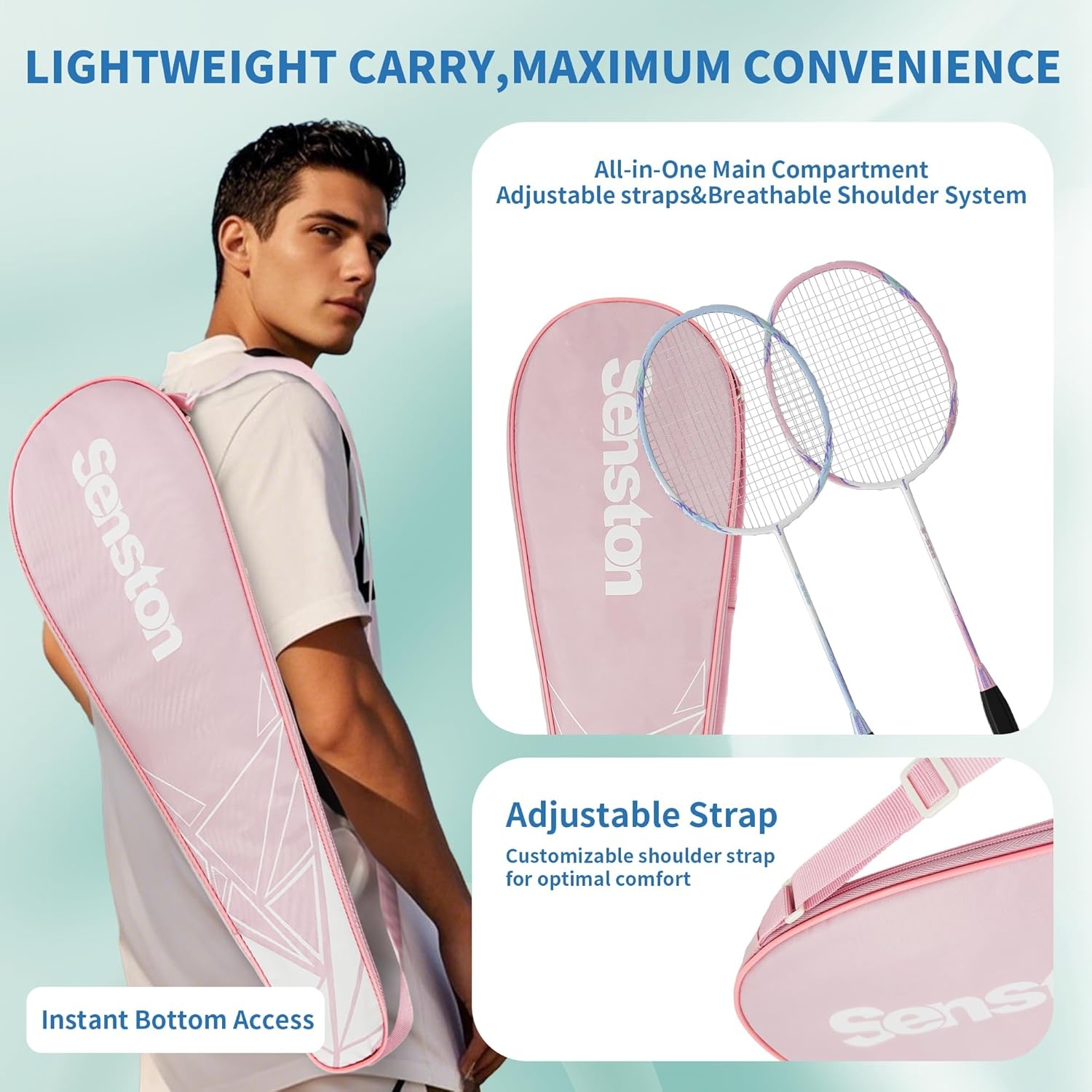 image:imageSenston Carbon Fiber Composite Badminton Rackets Set of 2 Lightweight Racquets for Beginners Casual Outdoor Play amp Family Fun with Shuttlecocks Replacement Grips amp Carry BagPinkBlue