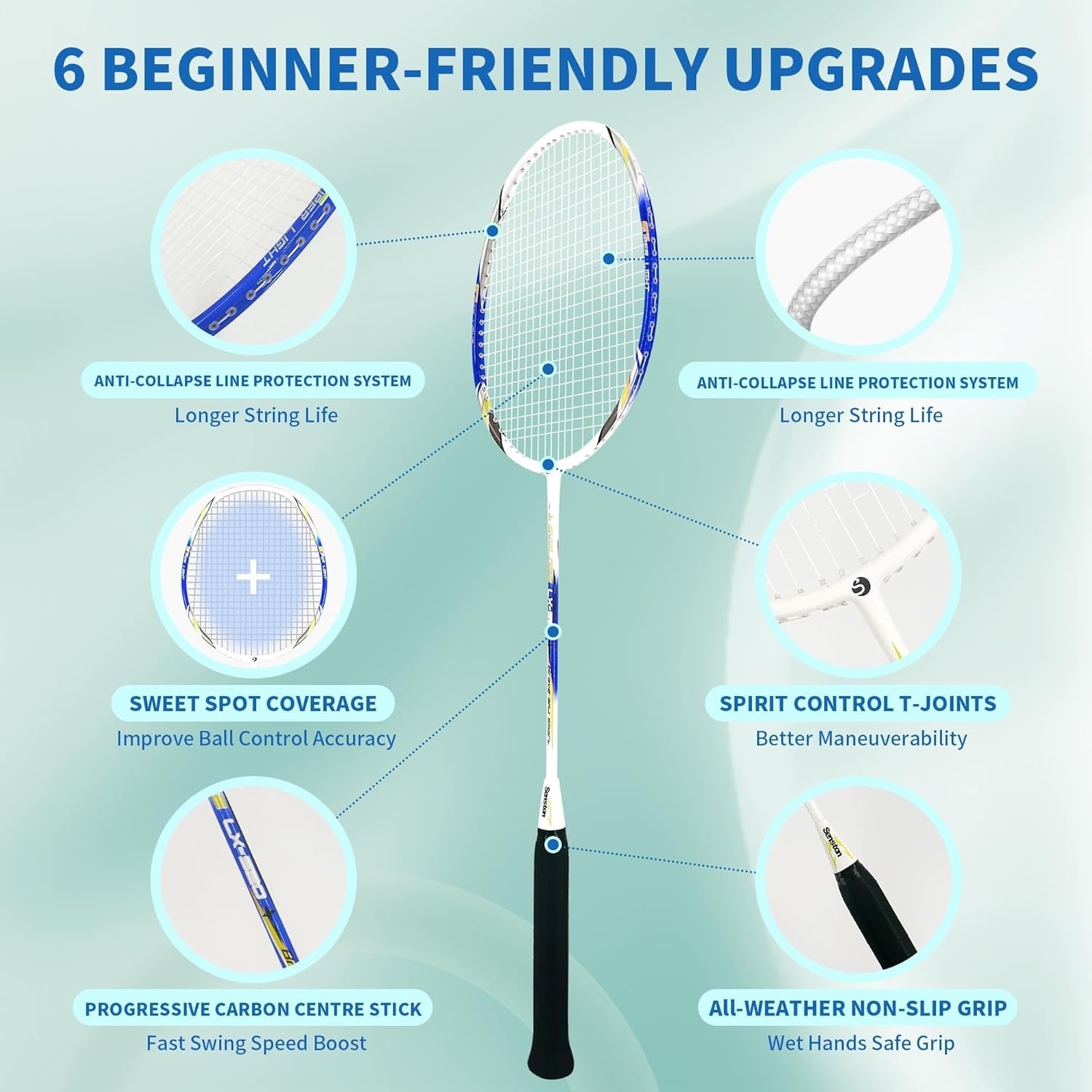 image:imageSenston Carbon Fiber Composite Badminton Rackets Set of 2 Lightweight Racquets for Beginners Casual Outdoor Play amp Family Fun with Shuttlecocks Replacement Grips amp Carry BagBlueRed